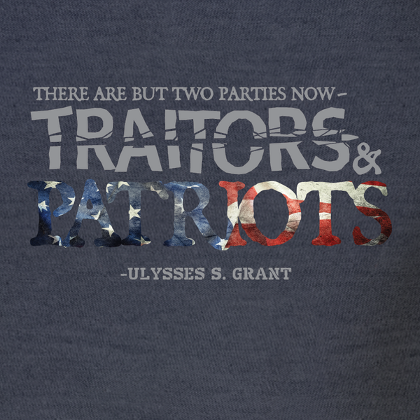 USA made patriot shirt with quote on the back, there are but two parties now "Traitors and Patriots